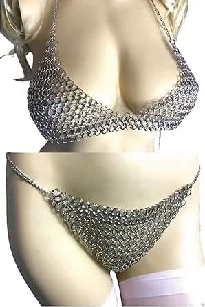 Amazon Aluminum Butted Chain Mail Bra Panty Chainmail Bikini Set For Female Large Size