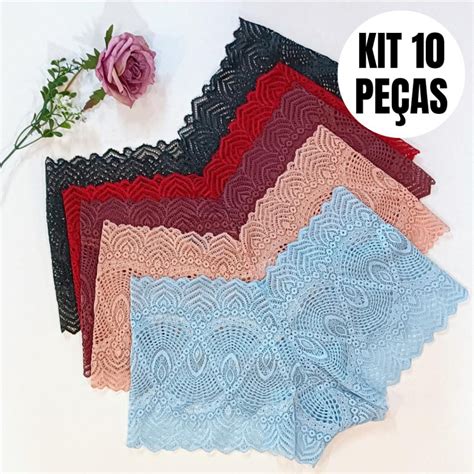 Kit Calcinhas Calesson Caleçon Lingerie Tanga Shortinho Feminino Toda em renda K