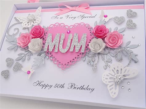 LUXURY Personalised HANDMADE Mothers Day Card MUM Birthday 40th 50th