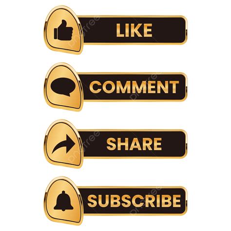 Youtube Golden Like Comment Share And Subscribe Button Text Box Set ...