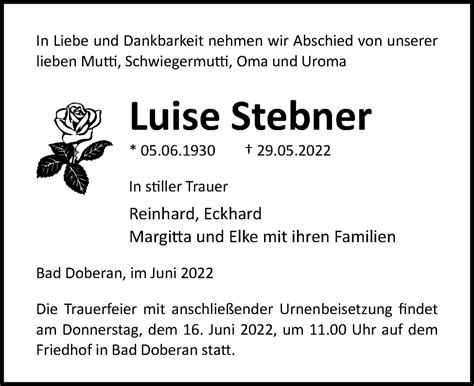 Traueranzeigen Von Luise Stebner Trauer Anzeigen De