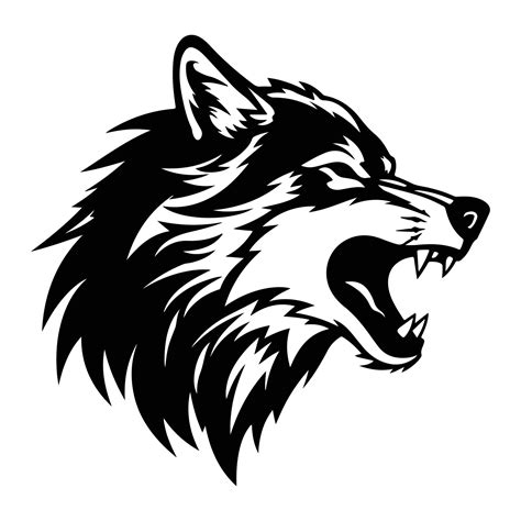 Bravo Lobo Face Lado Lobo Mascote Logotipo Lobos Preto E Branco