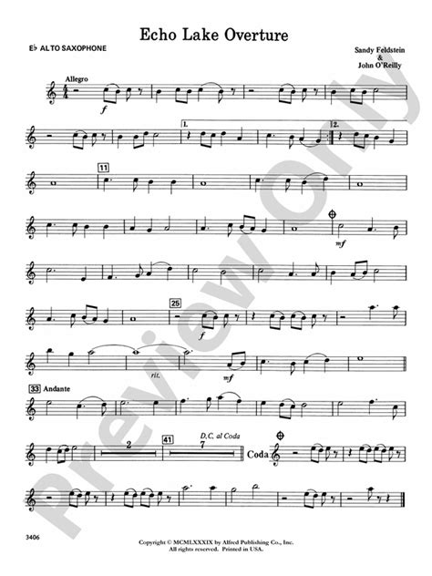 Echo Lake Overture E Flat Alto Saxophone E Flat Alto Saxophone Part Digital Sheet Music Download