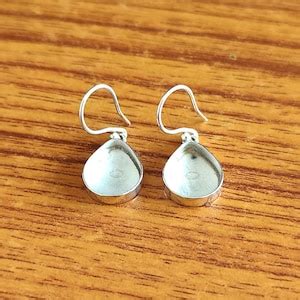 Plain Bezel Cup Close Blank Collet Pear Sterling Silver Dangle