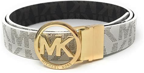 Michael Michael Kors Belt With Mk Logo Plaque Large Off White Gold Tone Metallic At Amazon