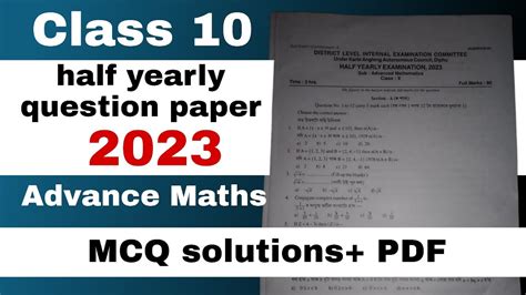 Class 10 Half Yearly Advance Maths Question Paper 2023 Solutions With