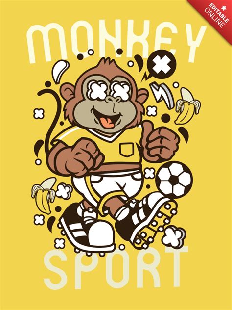 Modèle de conception de t shirt de dessin animé de sport de singe