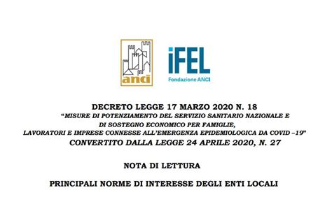 Nota Di Lettura Anci Ifel Del Dl Marzo N Sulle Principali