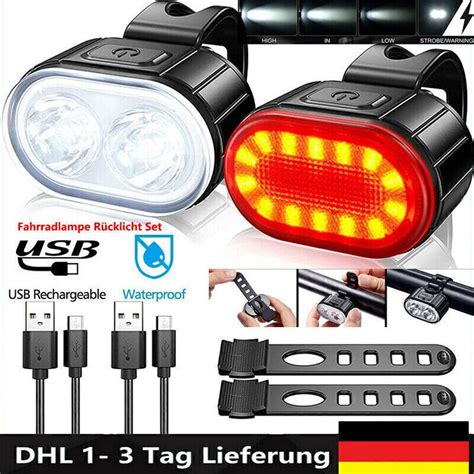 Led Akku Fahrradlicht Set Usb Vorne Hinten Lampe Fahrradbeleuchtung