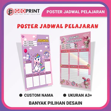 jual poster jadwal pelajaran pakai nama  foto desain template ukuran