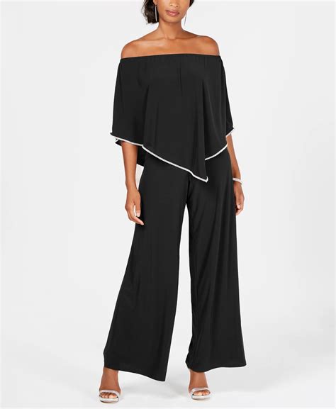 Msk Off The Shoulder Overlay Jumpsuit Macys Embellished Chiffon