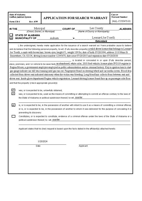 Cr 01 Application For A Search Warrantpdf Search 2 State Of Alabama Unified Judicial System