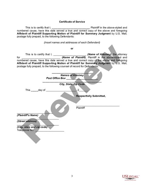 Florida Affidavit Of Plaintiff Supporting Motion For Summary Judgment