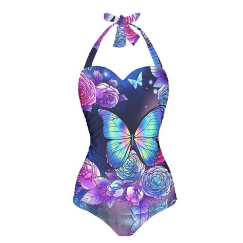 Stuoarte Butterfly Rose One Piece Swimsuit Women Tummy Control Bikinis