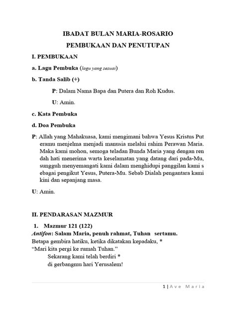 Ibadat Pembukaan Dan Penutupan Bulan Maria Dan Bulan Rosario Revisi