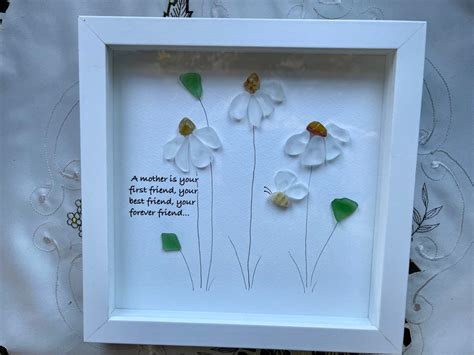 Sea Glass Pebble Art Pebble Art Flowers Gift For Mom Etsy