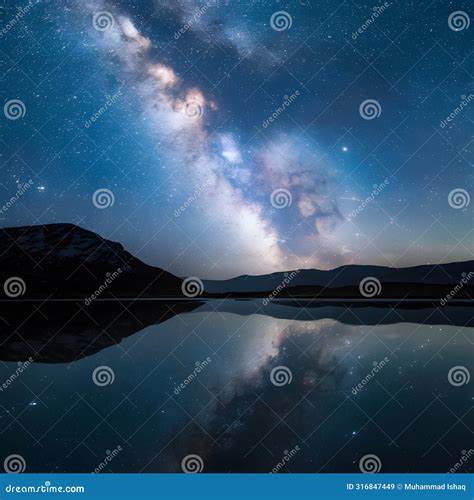 Landscape With Milky Way Galaxy And Night Sky Stars Stock Illustration