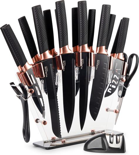 nuovva Professional Kitchen Knife Set with Block - Copper 17 Piece