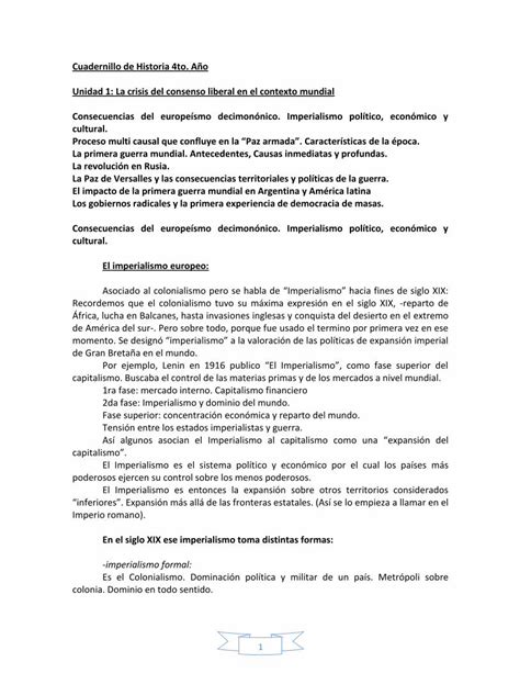 PDF Cuadernillo de Historia 4to Año Unidad 1 La crisis del