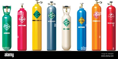 Gas Cylinders And Tanks Realistic Set With Helium And Oxygen Symbols