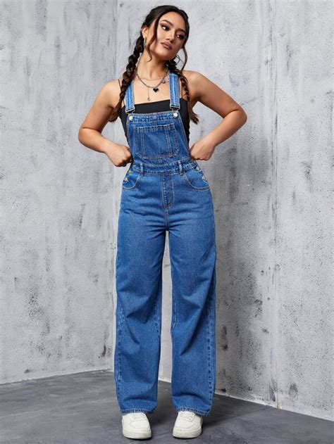 SHEIN EZwear Slant Pocket Denim Dungarees Without Top SHEIN UK