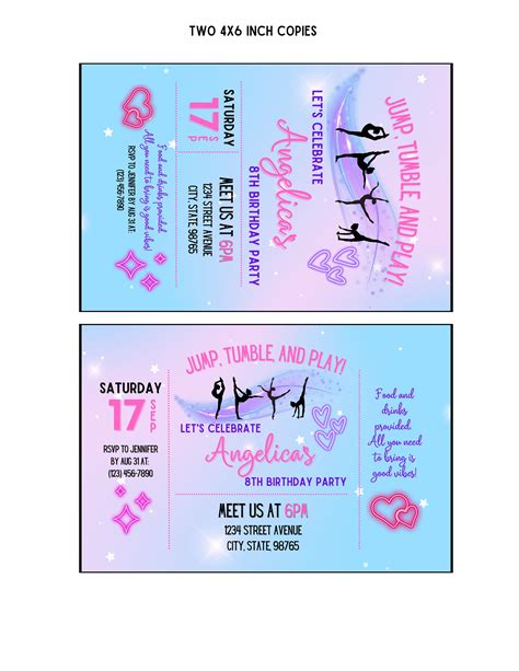 Gymnastic Birthday Invitation Gymnastics Invitations Gymnastic