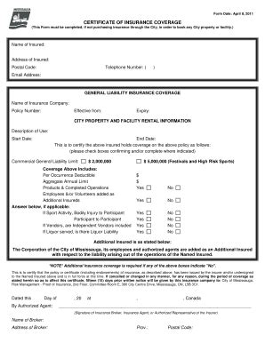 City Of Brampton Certificate Of Insurance Fill Online Printable