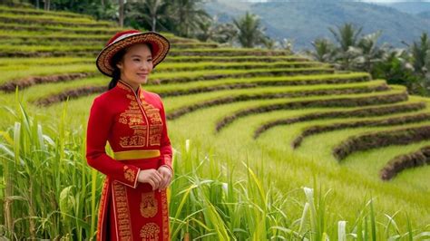 Premium Photo Asian Woman Wearing Vietnam Culture Traditional At Rice