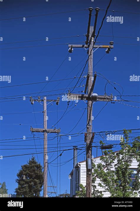 Wooden Telegraph Poles With Telephone And Electricity Wires Piedmont