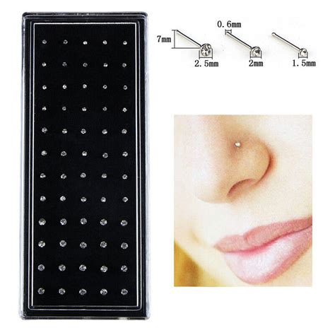 Pcs Set Rhinestone Nose Ring Bone Stud Stainless Steel Body Piercing