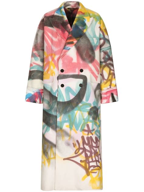 Dolce And Gabbana Graffiti Print Double Breasted Coat Farfetch