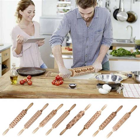 Buy Christmas Rolling Pin Engraved Carved Wood Embossed Rolling Pin