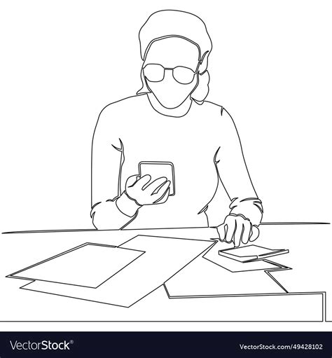 Continuous Line Drawing Accountant Woman Concept Vector Image