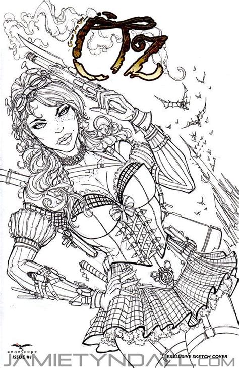 Adult Steampunk Coloring Pages Steampunk Dorothy On Oz Sketch Cover