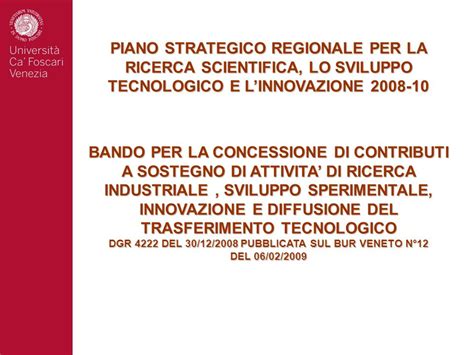 Piano Strategico Regionale Per La Ricerca Scientifica Lo Sviluppo