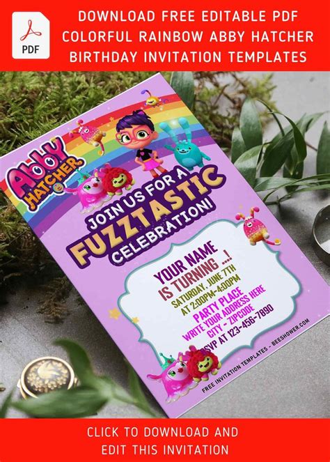 Free Editable Pdf Rainbow Fuzztastic Abby Hatcher Birthday Invitation