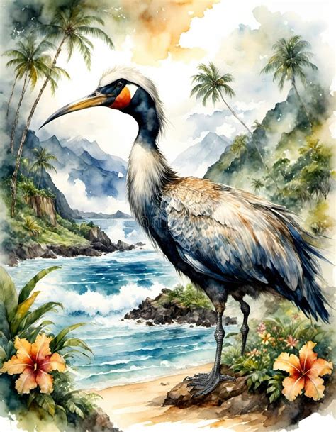 Hawaii State Bird The Nene And The State Flower The Pua Aloalo Stock