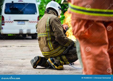 Firefighters training stock image. Image of park, intense - 95380243