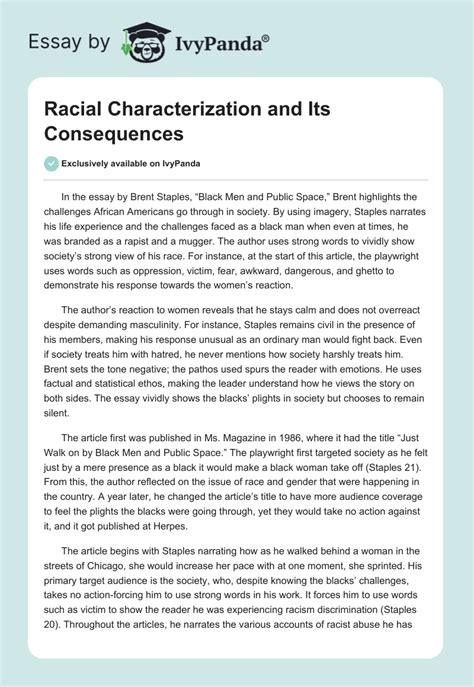 Racial Characterization And Its Consequences Words Essay Example