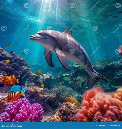 Dolphin Gracefully Gliding Through The Underwater World Generative Ai