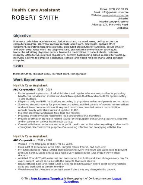 Health Care Assistant Resume Samples Qwikresume