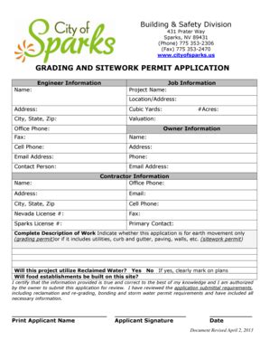 Fillable Online GRADING AND SITEWORK PERMIT APPLICATION City Of