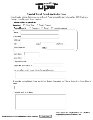 Fillable Online Form Centerapplication For Trench Permit Fax Email