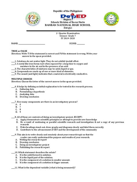 1st Periodic Test Science 7 Descargar Gratis Pdf Chemical