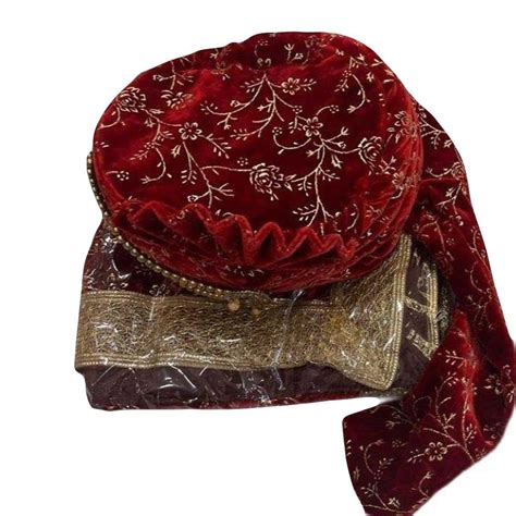 Zari Work Cotton Zari Maroon Wedding Turban Dupatta Set At Best Price