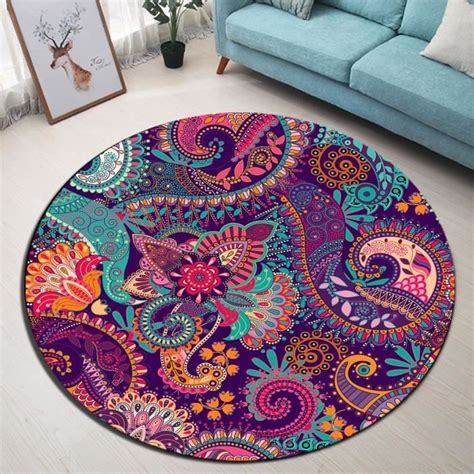 Tapis Tapis Rond Fleurs Boho Tapis Paisley Baroque Et Tapis Fleurs