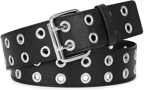 Werforu Double Grommet Belt Pu Leather Punk Belt For Women Men Jeans