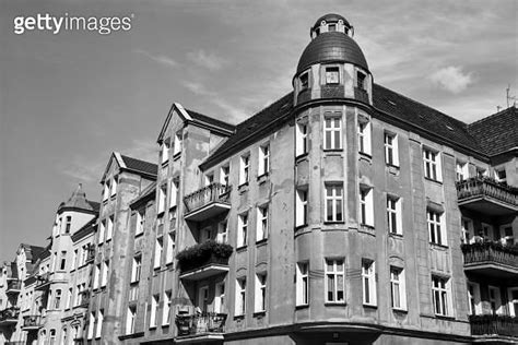 Facades Of Historic Tenement Houses With Balconies In The City Of