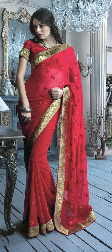 Red Faux Chiffon Saree With Blouse At Best Price In Mumbai By Red