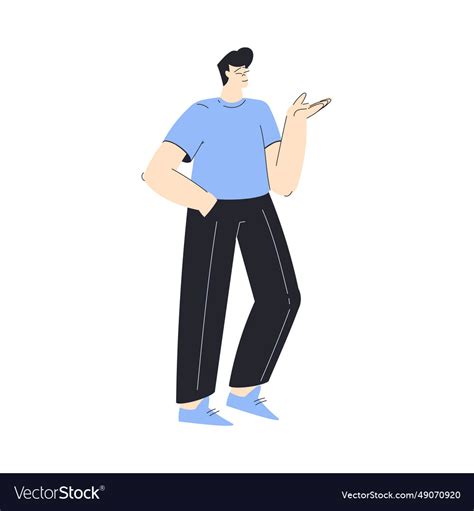 Young man character standing discuss business deal 